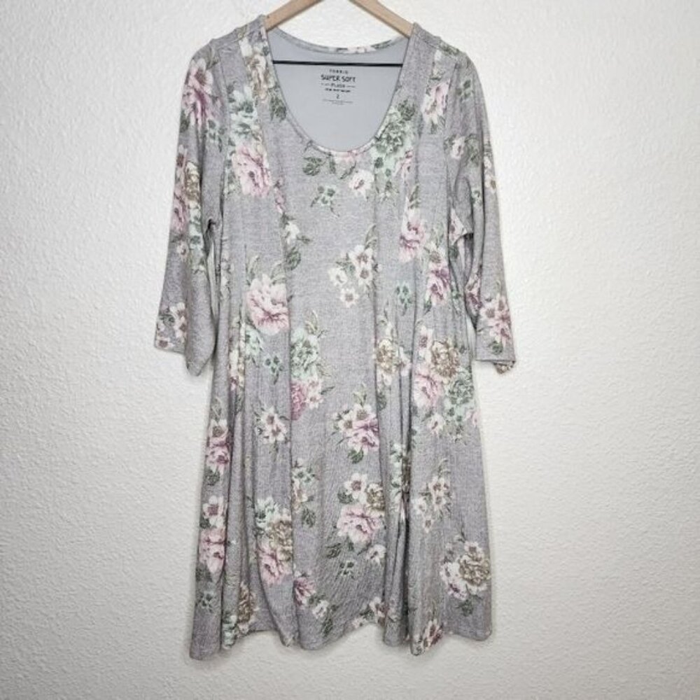 Torrid Mini Hacco Fluted Floral Print Knit Dress Gray Women's Plus Size 2X
